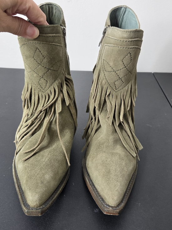 Free People Shoes - Free People Lawless Fringe Western Ankle Boots Olive Green Suede